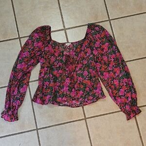 Floral Pink and Black Women's Top